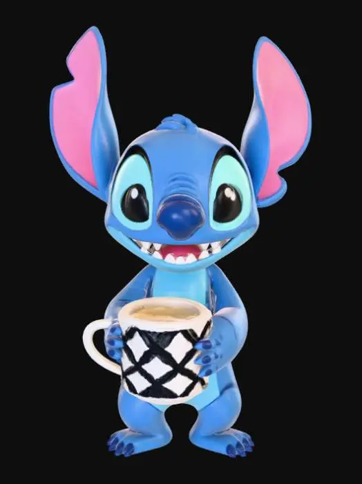 3D model for High detail, Stitch Happily Drinking A Ceramic Mug of Coffee.