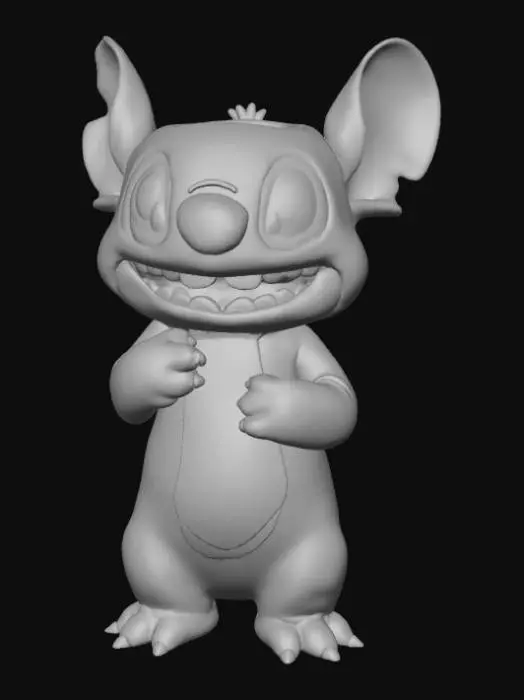 3D model for High detail, waste bin, large hollow hole in the top, designed like Disney Stitch