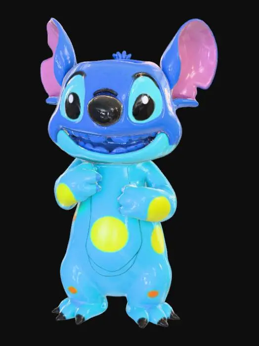 3D model for High detail, waste bin, large hollow hole in the top, designed like Disney Stitch