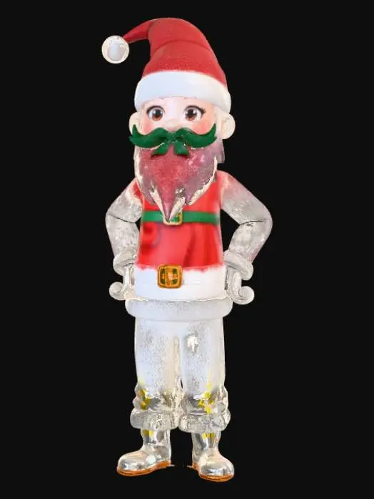 3D model for High detail, anime character, wearing christmas outfit, posed joyfully, standing on wooden stand.