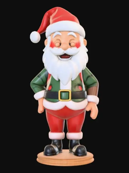 3D model for High detail, anime character, wearing christmas outfit, posed joyfully, standing on wooden stand.