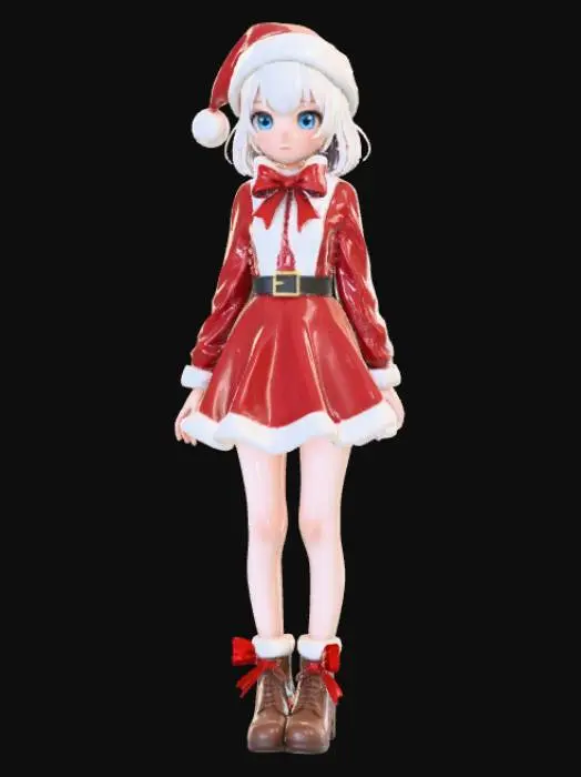 3D model for High detail, anime female, wearing only christmas bows and ribbon, no other clothing, only bows and ribbon, standing on high detail, wooden stand, #Christmas2025#