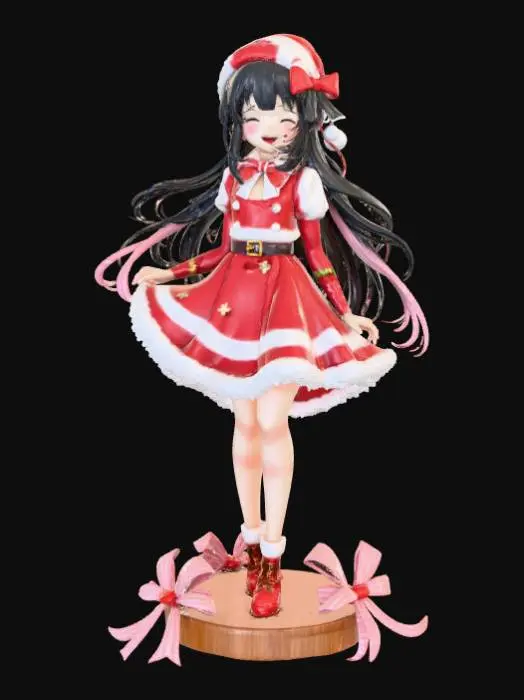 3D model for High detail, anime female, wearing only christmas bows and ribbon, no other clothing, only bows and ribbon, standing on high detail, wooden stand, #Christmas2025#