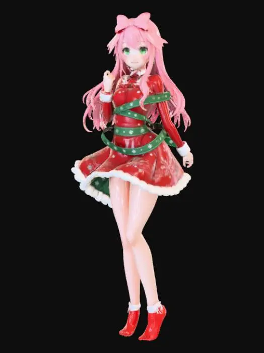 3D model for High detail, Female Anime Figure, wrapped in christmas ribbon as clothes, #Christmas2025#