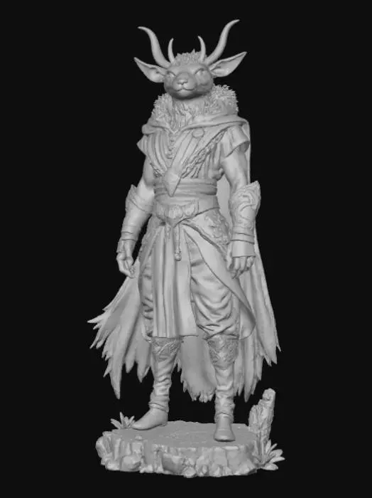 3D model for High detail, Fantasy, Fey Creature, wearing high detail adventurer clothes, standing on high detailed base, in action pose.