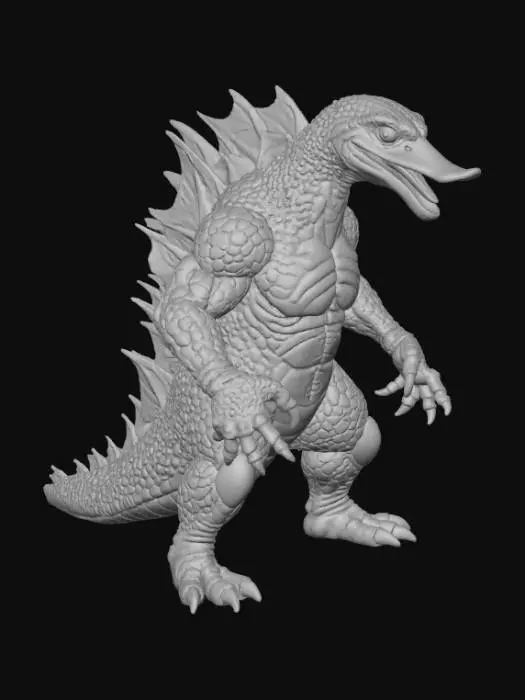 3D model for High detail, Duckzilla, standing on a broken rubble road base.