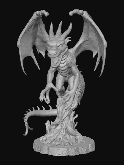 3D model for High detail, line art, connected to a wooden detailed base