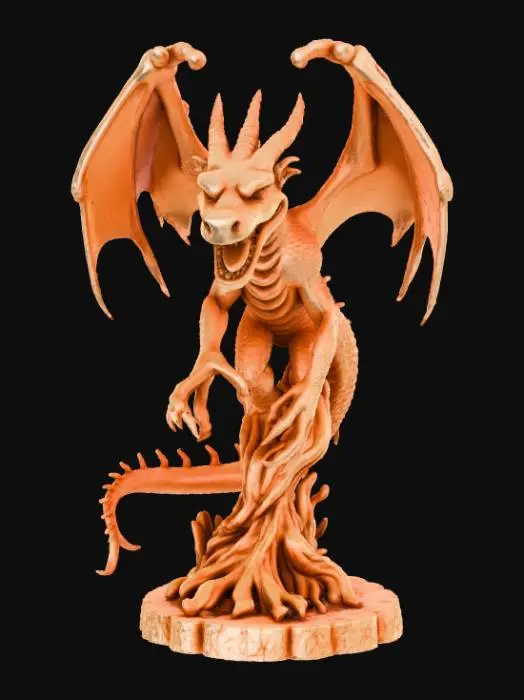 3D model for High detail, line art, connected to a wooden detailed base