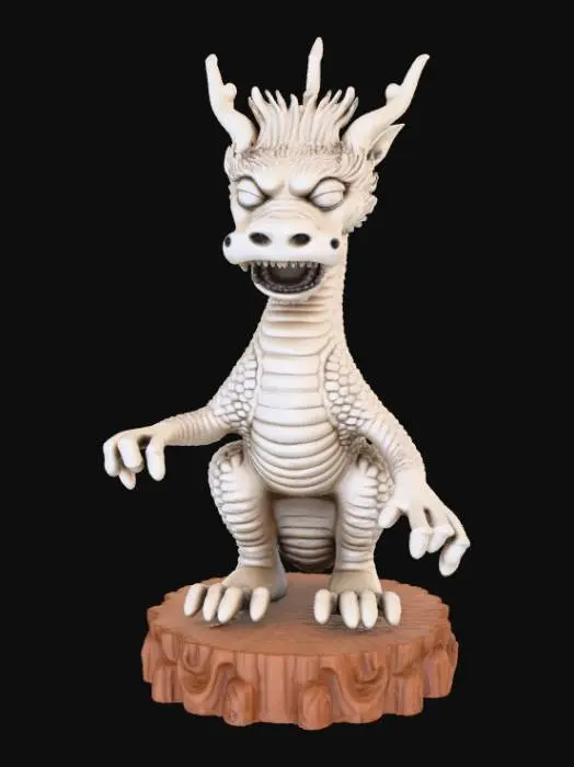 3D model for High detail, line art, connected to a wooden detailed base