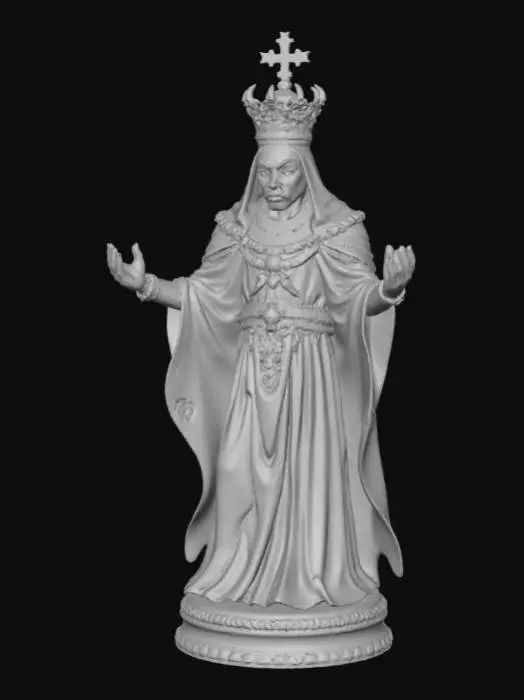 3D model for High detail, chess king piece, with gothic design
