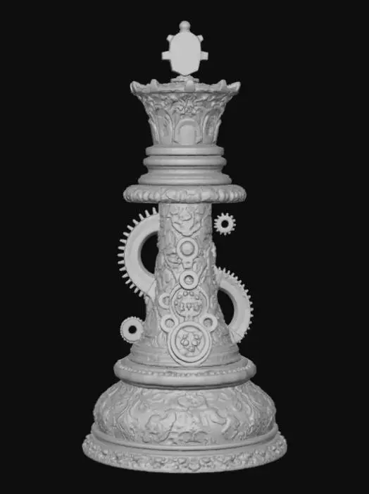 3D model for High detail, chess piece, with gothic clockwork design