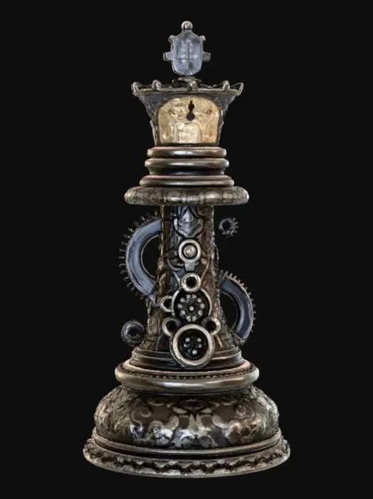 3D model for High detail, chess piece, with gothic clockwork design