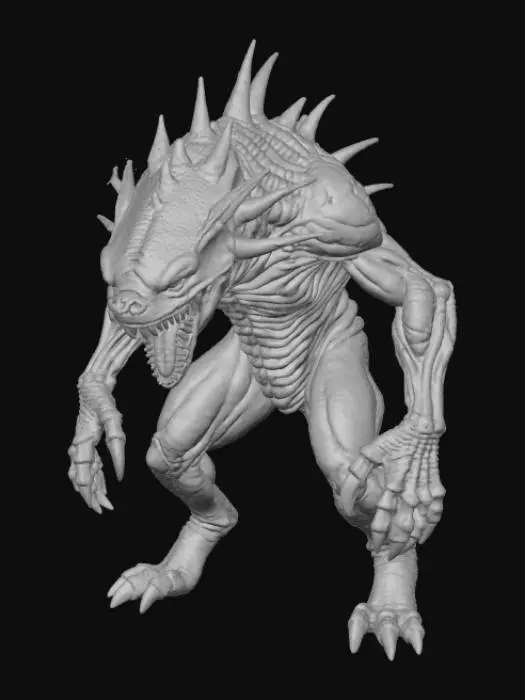 3D model for High detail, transmorphic monster, in action pose, set on a high detailed dungen style base