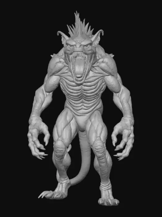 3D model for High detail, Saw toothed monster, posed on a rocky terrain.