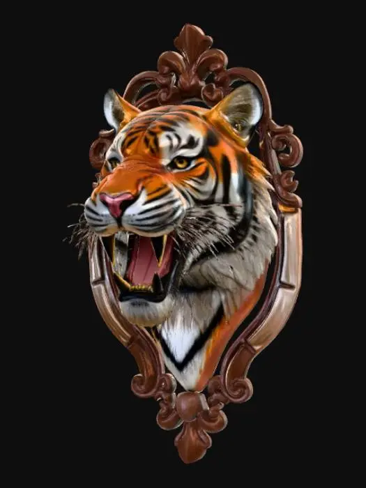 3D model for High detail, wall decor, Mounted Tiger head