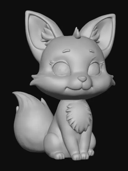 3D model for Smooth, low detail, Chibi Nine tailed fox sitting, smooth detail