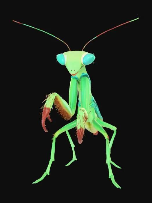 3D model for Smooth detail, kawaii, mimic floral mantis, posed on a nature style base.