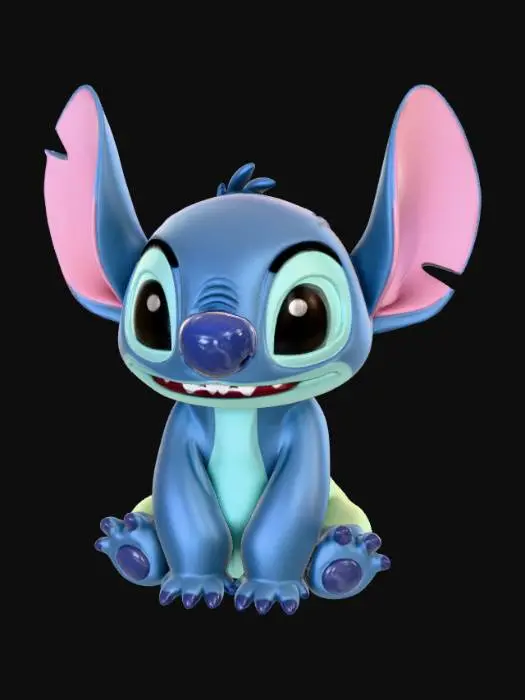 3D model for Smooth, low detail, Chibi Stitch sitting, smooth detail