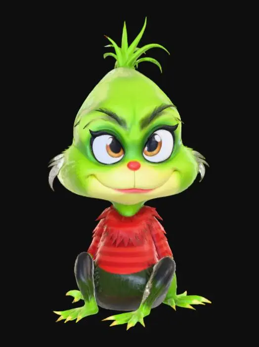 3D model for Smooth, low detail, Chibi Grinch sitting, smooth detail