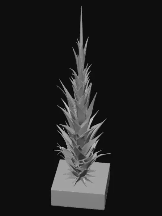 3D model for High detail, abstract spire, designed like a lightning strike, displayed on a dark wood base.