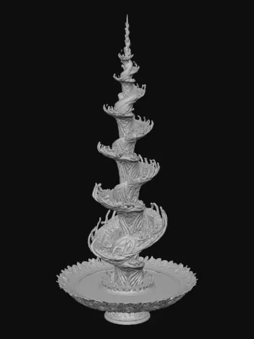3D model for High detail, abstract spire, designed like a magical flow, spewing out of the base.