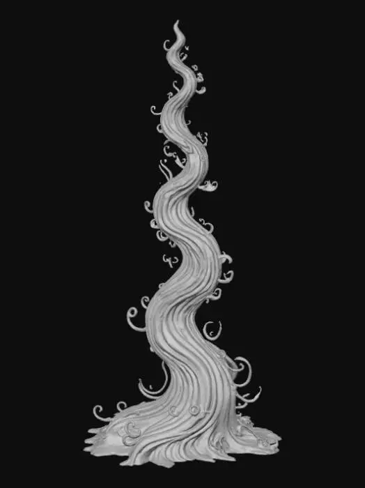 3D model for High detail, abstract spire, designed like a magical flow, spewing out of the base.