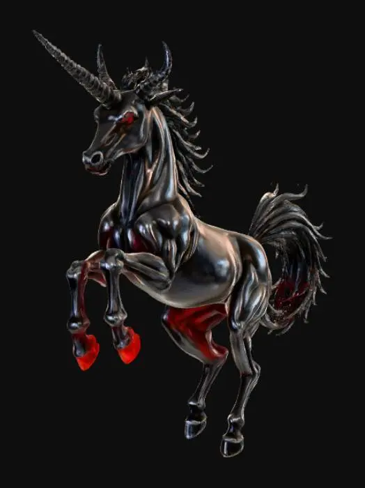 3D model for Abstract detail, massive, demon unicorn, posed on detailed hellscape base