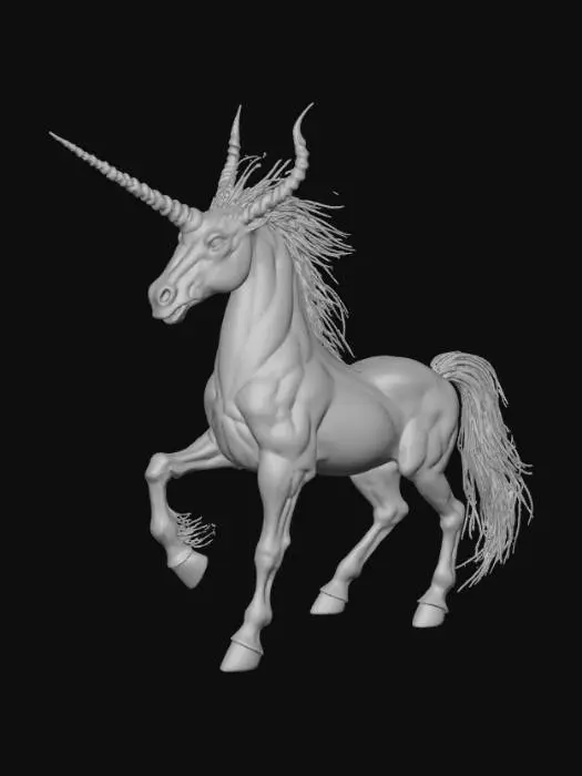 3D model for Abstract detail, massive, demon unicorn, posed on detailed hellscape base