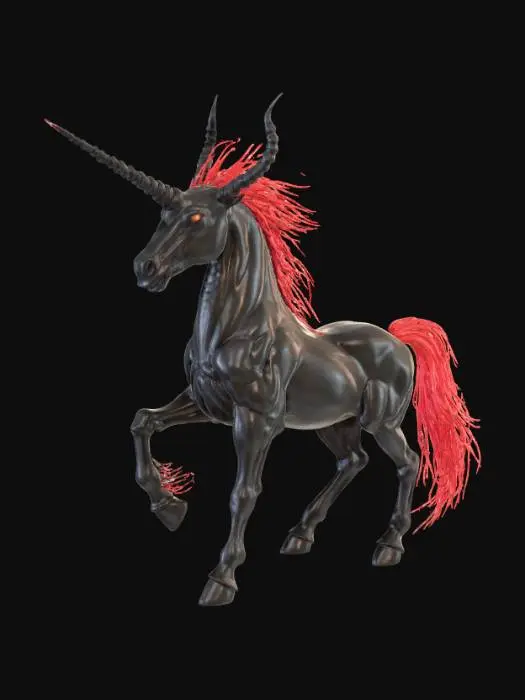 3D model for Abstract detail, massive, demon unicorn, posed on detailed hellscape base