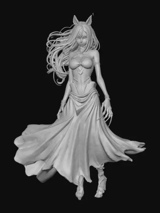 3D model for High detail, abstract, posed in action, anime style, female transforming into a shadow demon queen.