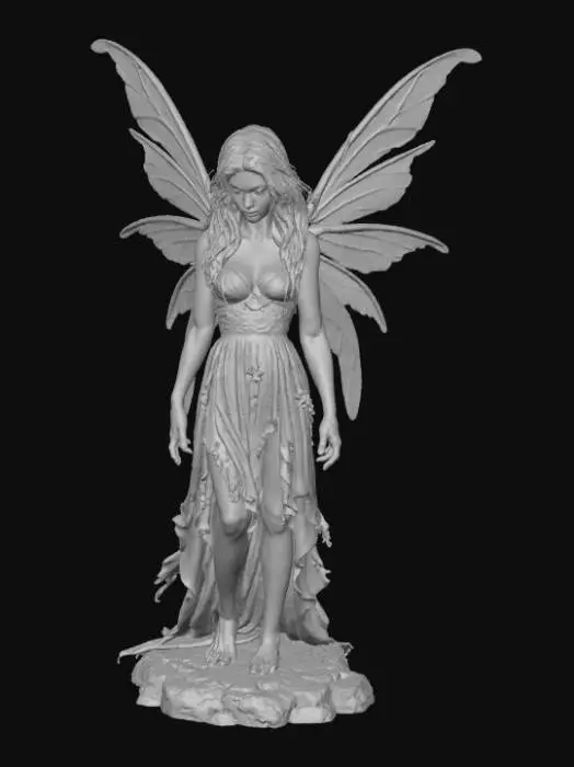 3D model for High deatil, tormented Fairy, tabletop decoration, with crumbling stone base