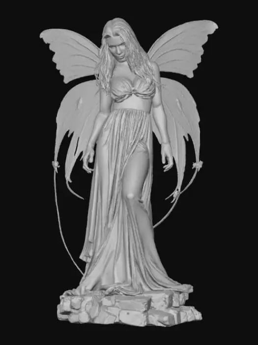 3D model for High deatil, tormented Fairy, tabletop decoration, with crumbling stone base