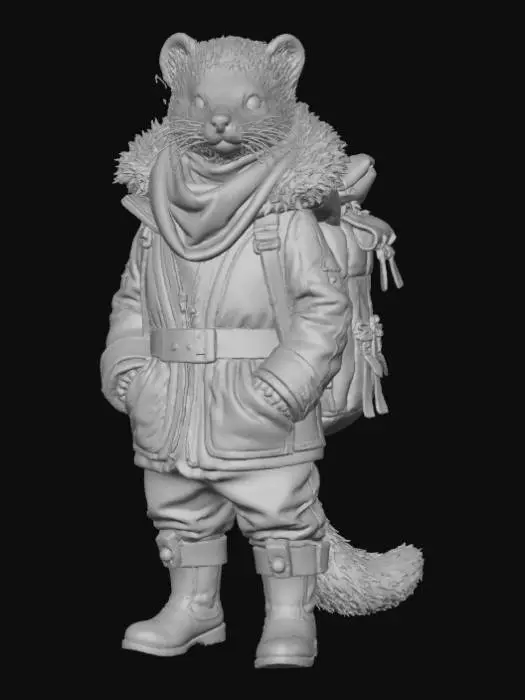 3D model for High detail, fantasy, ferret, wearing high detailed, adventure gear