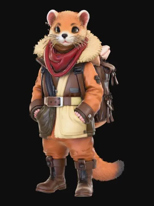 3D model for High detail, fantasy, ferret, wearing high detailed, adventure gear