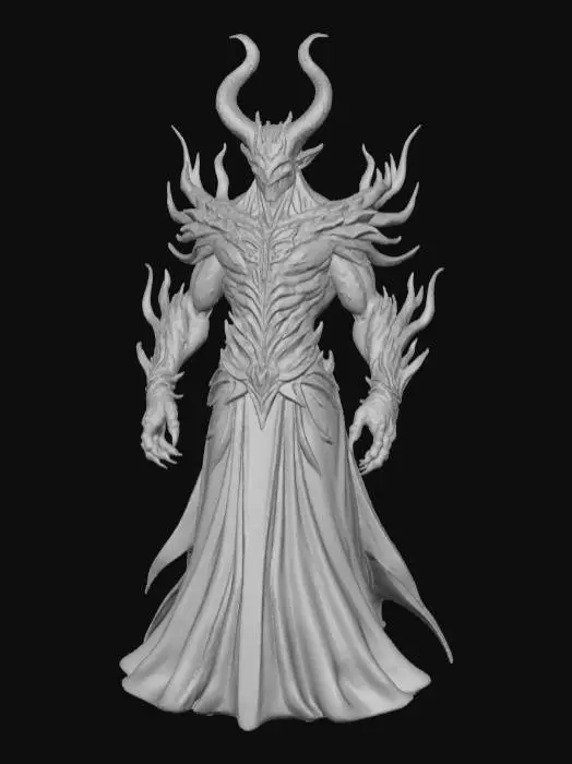 3D model for High Detailed, Fantasy, Thousand Eyed Demon King, standing on a hellfire landscape base.