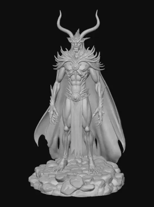 3D model for High Detailed, Fantasy, Thousand Eyed Demon King, standing on a hellfire landscape base.
