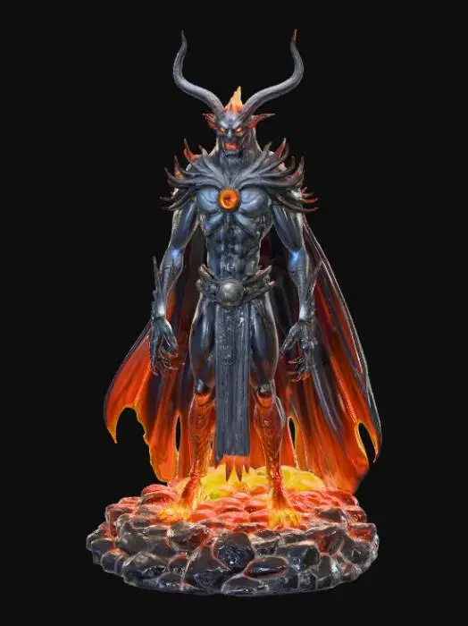 3D model for High Detailed, Fantasy, Thousand Eyed Demon King, standing on a hellfire landscape base.
