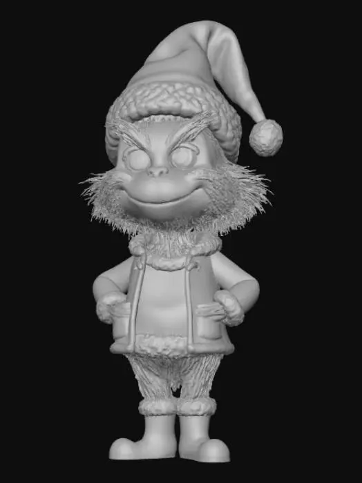 3D model for Low detail, chibi, grinch, wearing christmas outfit.