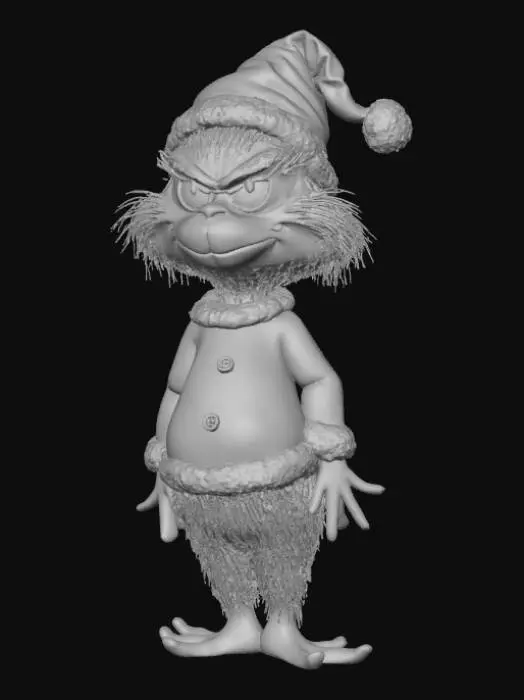 3D model for Low detail, chibi, grinch, wearing christmas outfit.
