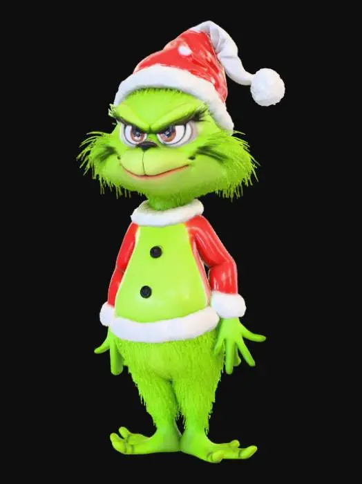 3D model for Low detail, chibi, grinch, wearing christmas outfit.