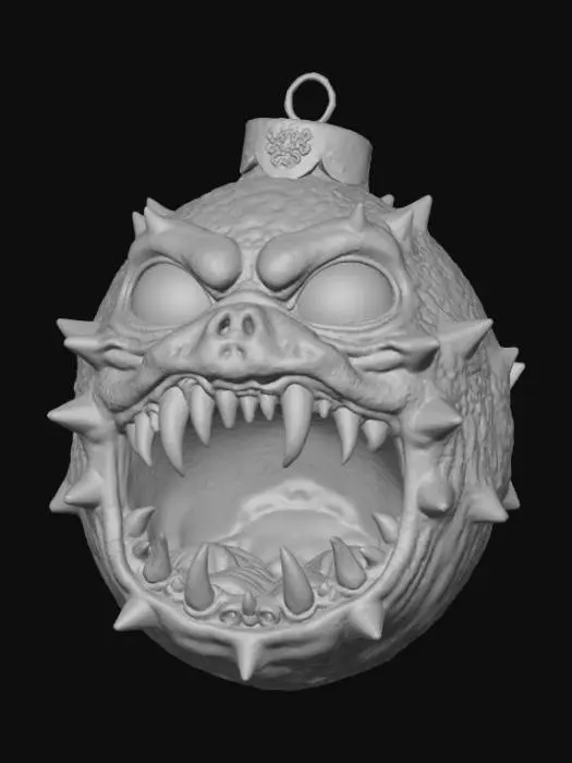 3D model for High detail, shattered Christmas Ornament, designed like a monster.