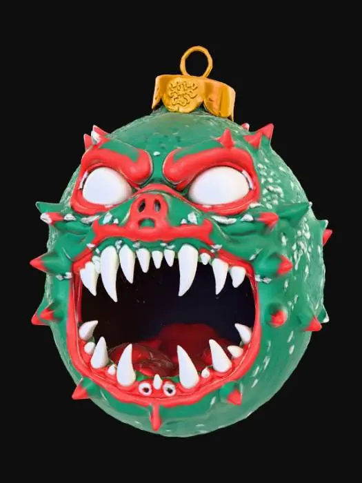 3D model for High detail, shattered Christmas Ornament, designed like a monster.
