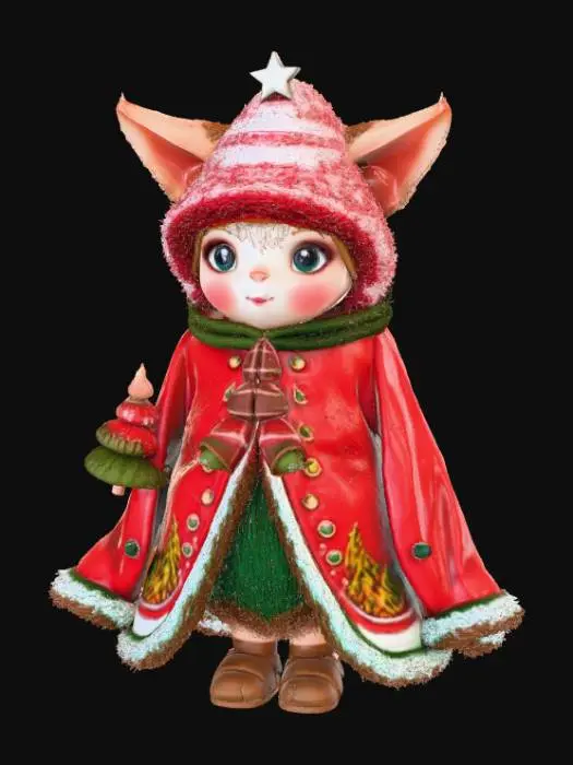 3D model for High detail, fantasy, Fey Creature, wearing high detailed, christmas clothes, standing on high detailed winter style base, #Christmas2025#