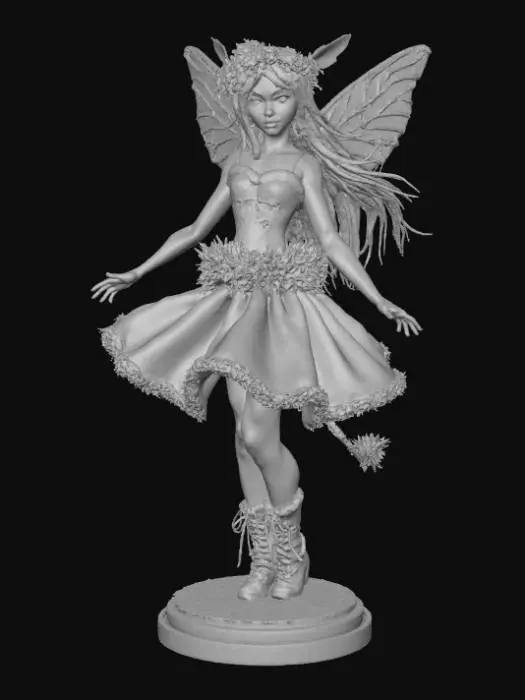 3D model for High detail, Fantasy, Fey Creature, wearing high detail christmas clothes, standing on high detailed base, in action pose
