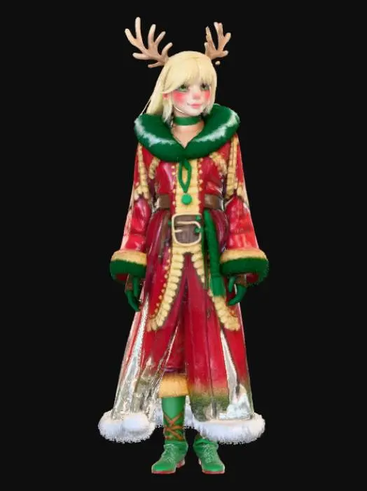 3D model for High detail, fantasy, Fey Creature, wearing high detailed, christmas clothes, standing on high detailed winter style base, #Christmas2025#