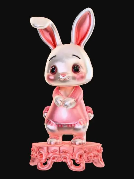 3D model for High detail, anime, fey bunny girl, posing cutely, positioned on a detailed stand.