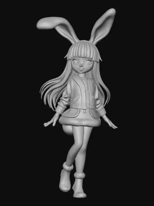 3D model for High detail, anime, fey bunny girl, posing cutely, positioned on a detailed stand.