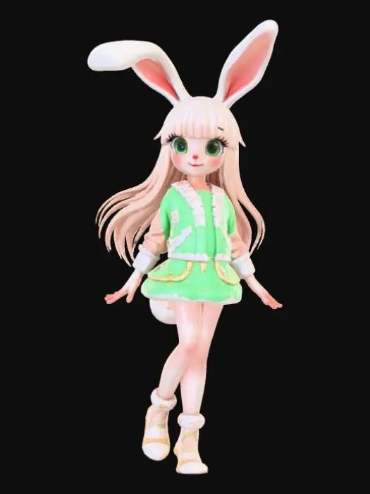 3D model for High detail, anime, fey bunny girl, posing cutely, positioned on a detailed stand.