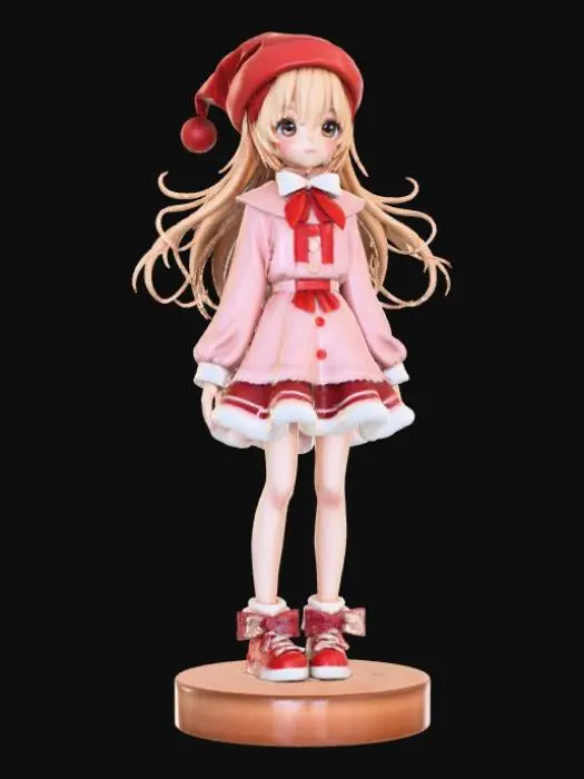3D model for High detail, anime female, wearing only christmas bows and ribbon, no other clothing, only bows and ribbon, standing on high detail, wooden stand, #Christmas2025#