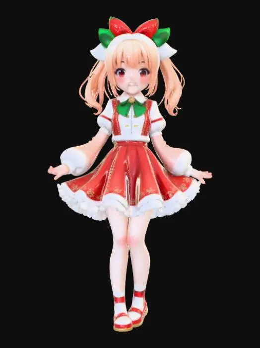 3D model for High detail, anime female, wearing only christmas bows and ribbon, no other clothing, only bows and ribbon, standing on high detail, wooden stand, #Christmas2025#